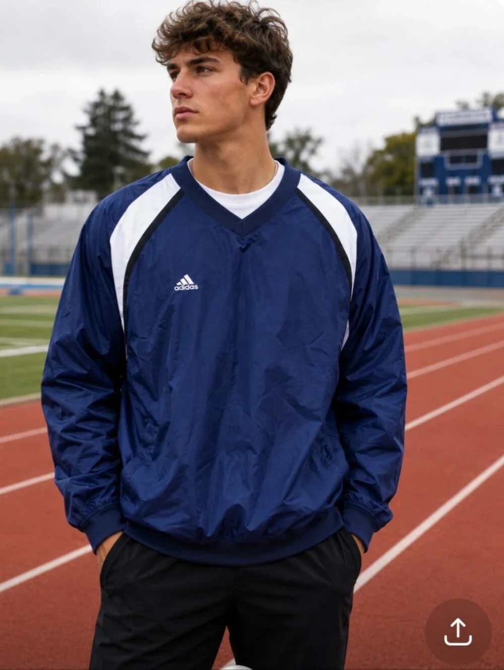 Adidas Blue Windbreaker Pullover V-neck Jacket Large